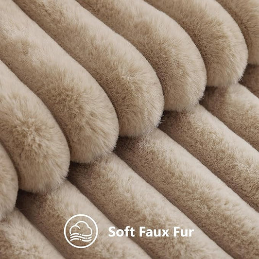 decorUhome Cozy Faux Fur Throw Pillow Covers 12x20 Set of 2 Decorative Soft Plush Striped Lumbar Modern Farmhouse Boho Couch Pillow Cases with Velvet Back for Sofa Bed Living Room, Khaki Brown