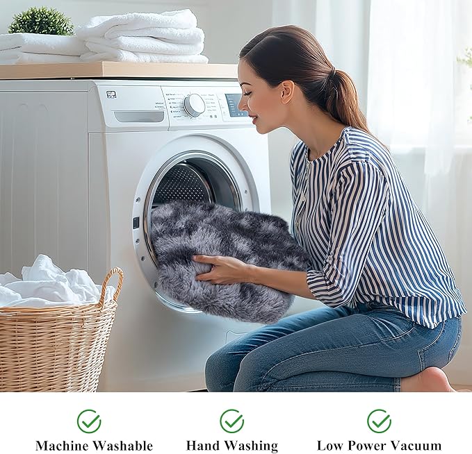 KICHOWUA 6x9 Dark Grey Fluffy Shag Rug for Bedroom Living Room, Ultra Soft Plush Fuzzy Washable Non Slip Floor Cozy Carpet, Modern Comfy Shaggy Large Area Rug for Kids Baby Nursery Dorm, Tie-Dye Gray