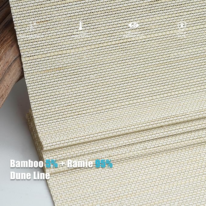 Motorized Bamboo Roman Blinds with Remote, Woven Roman Shades Compatible with Alexa Google Home, Automatic Bamboo Blind for Indoor Windows CustomSize(Dune Line)