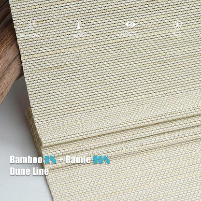 Motorized Bamboo Roman Blinds with Remote, Woven Roman Shades Compatible with Alexa Google Home, Automatic Bamboo Blind for Indoor Windows CustomSize(Dune Line)