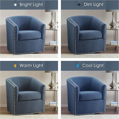 Madison Park Swivel Barrel Accent Chair, Upholstered Curved Back with 7-Inch Thick Woven Cushion, 360° Swivel, Nailhead Trim, Comfy Chair for Living Room, Bedroom, Office, 28" Wide, Blue, Tyler