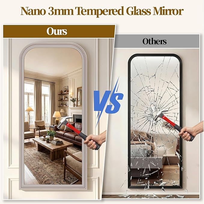 Full Length Mirror with Stand, 71"x32" Full Body Mirror, Floor Length Mirrors Wall Mounted with Rounded Top, Large Standing Mirrors, PU Frame, for Bedroom Living Room Cloakroom, Antique Sliver