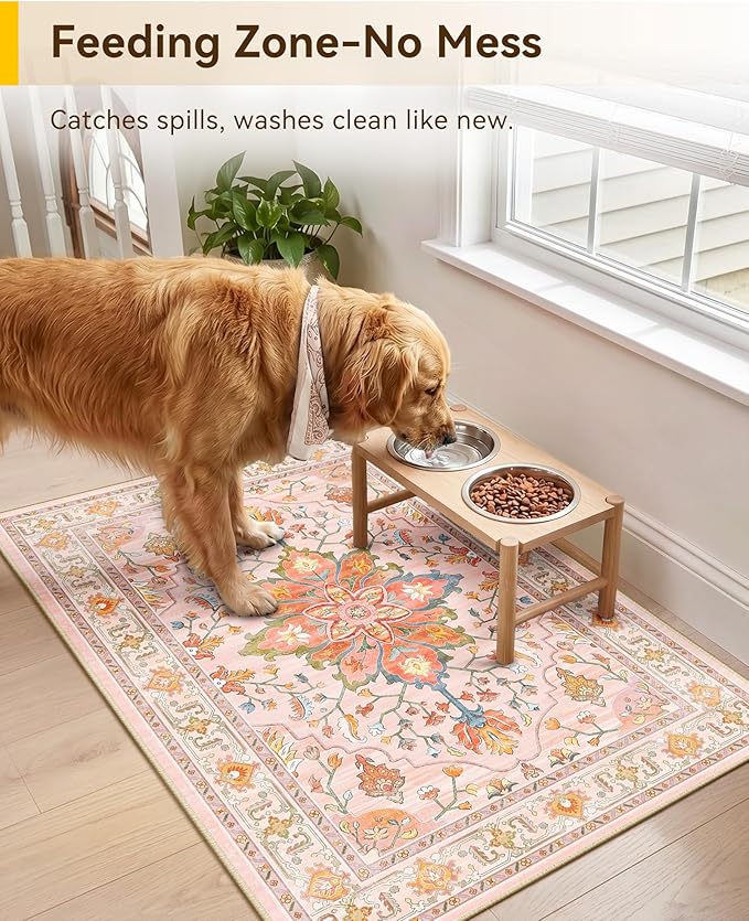 RELEANY Area Rugs 2'x3' Kitchen Rugs Entry Rug Small Rugs for Entryway Kitchen Bathroom Door Mat Indoor Entrance,Washable Non Slip, Light Pink Colorful