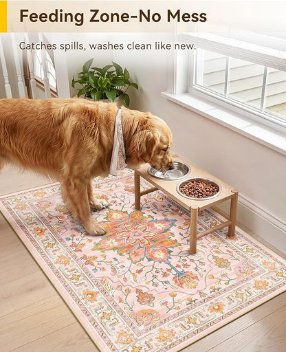RELEANY Area Rugs 2'x3' Kitchen Rugs Entry Rug Small Rugs for Entryway Kitchen Bathroom Door Mat Indoor Entrance,Washable Non Slip, Light Pink Colorful