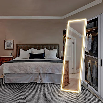 OLIXIS 21"×64" LED Full Length Mirror with Lights, Standing Lighted Floor Full Body Mirror with 3 Color Lighting, Wall Mounted Mirrors for Bedroom, Bathroom, Entryway with Tempered Glass