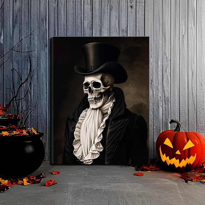 Dark Academia Wall Art, Moody Gothic Canvas Prints Wall Decor Paintings, Victorian Creepy Skull and Moth Posters Pictures Artwork for Bedroom Living Room 12x16 Inch Framed