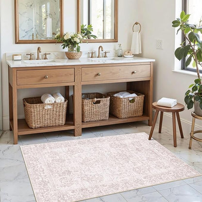 Rugxara 2x3 Door Mat Indoor Entrance, Washable Non Slip Kitchen Bathroom Rugs, Ultra-Thin Throw Small Rug for Front Door/Indoor Entrances, Pink