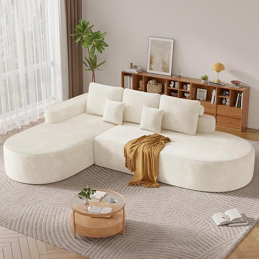112" Modern Curved Cloud Couch, Boneless Couches for Living Room with Deep Seat, Memory Foam Compressed Modular Sectional Sofa, No Assembly Required,Beige 1 PCS