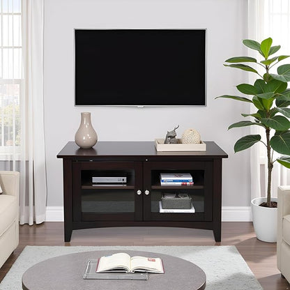 Shaker Cottage 36-Inch TV Stand – Media Console with Glass Cabinet, Adjustable Shelf, & Cord Management – Entertainment Center for Living Room or Bedroom by Alaterre Furniture (Espresso)
