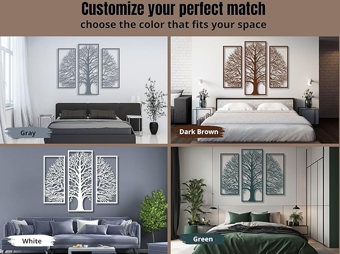 Vailla Tree of Life Wall Art Decor Set of 3 Wall Hanging Sculpture Modern Wall Home Decoration 3D Textured Sculptures for Living Room Bedroom Office Dinnig Room 3 Panels Family Tree Wall Hangings