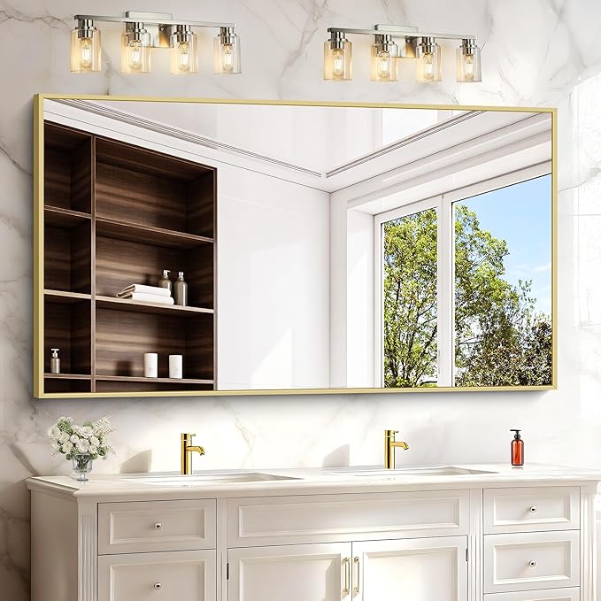 COFENY 30x55In Gold Bathroom Mirror for Wall, Brushed Gold Rectangle Mirrors with Metal Frame, Bathroom Rectangular Mirror Modern Wall Mirror for Bedroom Living Room, Hangs Horizontal or Vertical