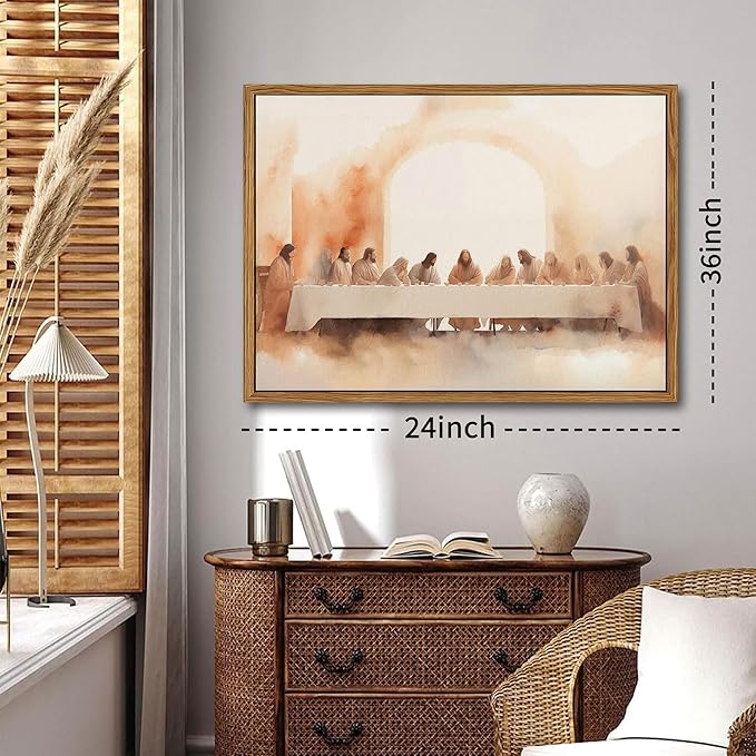 AKWISH Floating Frame Jesus Last Supper Canvas Wall Art, Leonardo da Vinci Pictures Canvas Print Posters Wall Decor, Christian Wall Art Home Decor for Living Room Dining Room Decor 24x36 inch