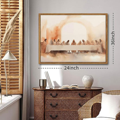 AKWISH Floating Frame Jesus Last Supper Canvas Wall Art, Leonardo da Vinci Pictures Canvas Print Posters Wall Decor, Christian Wall Art Home Decor for Living Room Dining Room Decor 24x36 inch