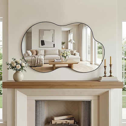 Irregular Wall Mirror, 26"x40" Asymmetrical Mirror with Metal Frame, Modern Unique Decorative Mirrors for Bathroom, Wall Decor, Entryway, Living Room, Black