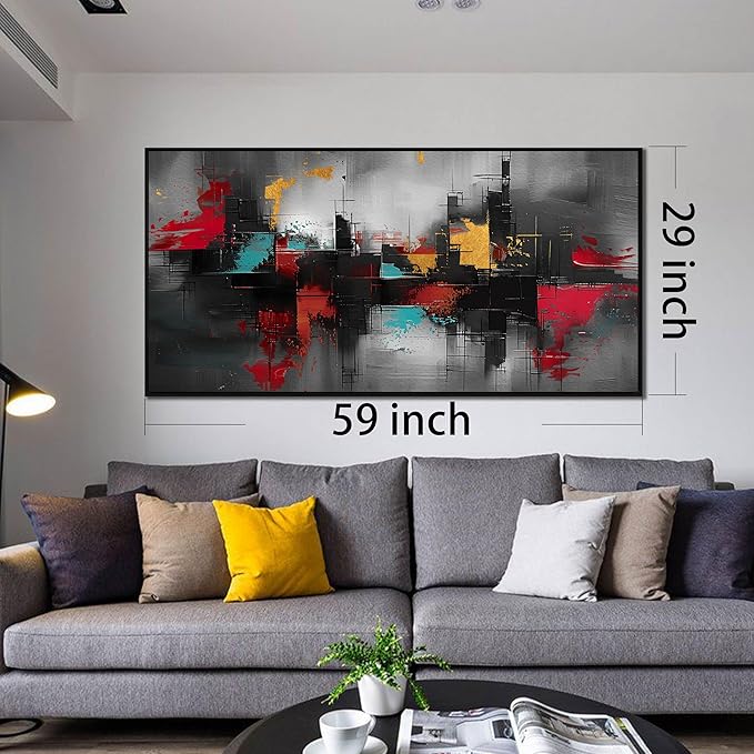 Framed Canvas Wall Art for Living Room Black and Red Abstract Canvas Prints Modern Wall Art Ready to Hang for Bedroom Office Size 30x60 inches