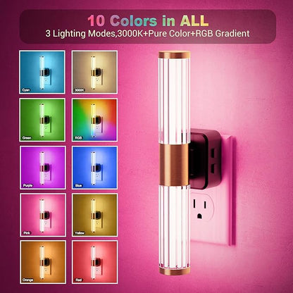 JandCase Night Light, Night Lights Plug into Wall, Color Changing Nightlight RGB with Dusk to Dawn Sensor, Vanity Light Bar for Hallway, Bathroom, Rooms[2 Pack]