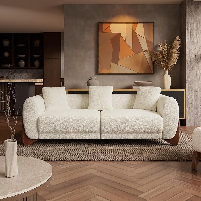 Morden Fort 2 Piece Boucle Sofa Set, Modern Upholstered Couches Sofas Set Durable Comfy Boucle Pet-Friendly, Armless Chair & 3-Seater Sofa Sets for Living Room Bedroom Apartment, Beige