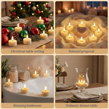 Eywamage Ivory Flameless Wax Tealights with Remote Batteries, Realistic Flickering LED Tea Votive Candles Set of 10