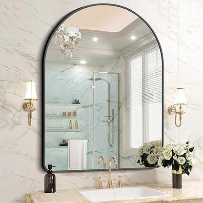 FORBATH Arched Mirror 36x48 Inch, Bathroom Mirror Wall Mounted Modern Black Aluminum Alloy Frame Decor Large Dresser, for Bedroom Living Room Entryway, Hanging or Leaning Against Wall
