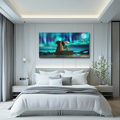 Canvas Wall Art For Living Room Large Size Fashion Wall Decorations For Bedroom Modern Office Wall Decor Painting Aurora Scenery Elephant Pictures Artwork Room Canvas Art Prints Bathroom Home Decor