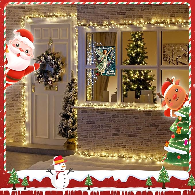 Vintage Christmas Metal Decorations Outdoor/Indoor - 12x8 Inches Retro Fairy & Rainbow Star Tree Sign Wall/Door for Home Kitchen Holiday Gathering Spaces.