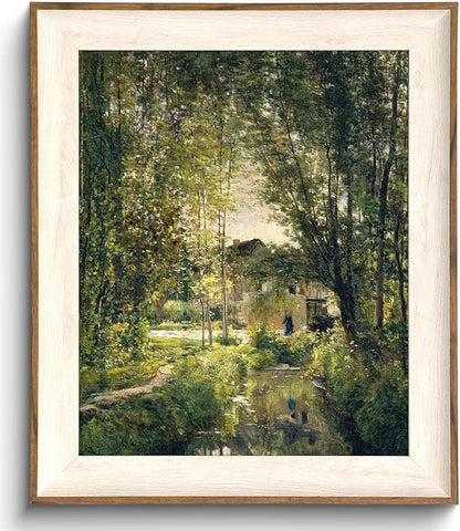 uniro Framed Canvas Wall Art, Vintage Summer Country Landscape Oil Painting, Retro Aesthetic Artwork for Wall Home Living Room Bathroom Bedroom Farmhouse Wall Decor - 10"x12"