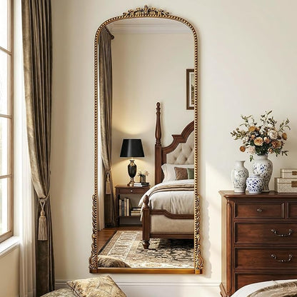 Antok Floor Mirror, 71"×32" Vintage Full Length Mirror Carved Full Body Mirror with Stand, Hanging Mounted for Bedroom Living Room Cloakroom,Gold,Luxury Style