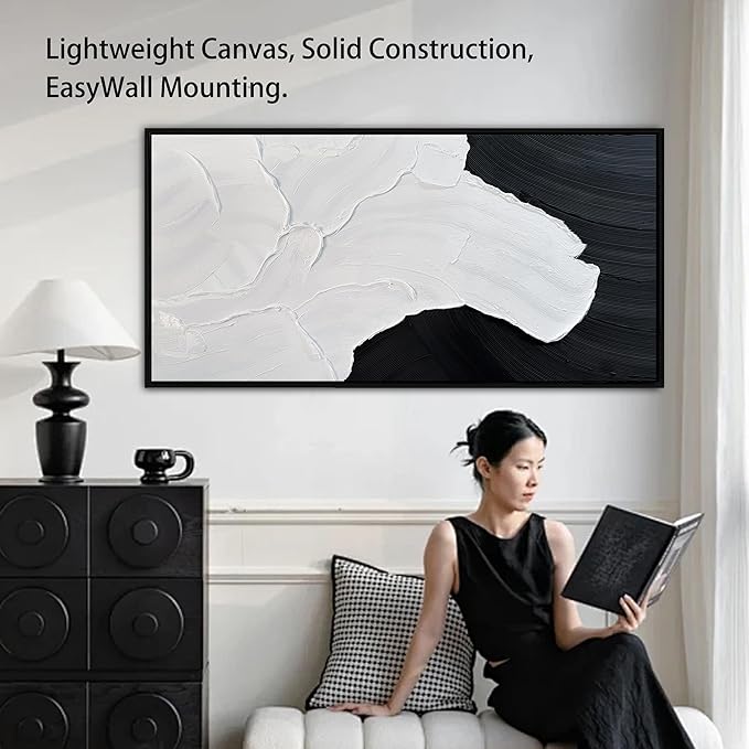 Tarfupth Black and White Abstract Wall Art for Living Room Hand-Painted Large Abstract Wave Oil Paintings Textured Artwork for Bedroom Office Home Decor 39x79 Inch