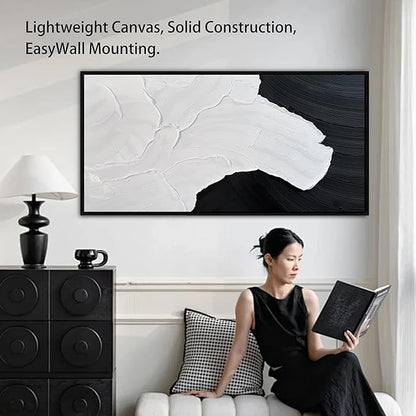 Tarfupth Black and White Abstract Wall Art for Living Room Hand-Painted Large Abstract Wave Oil Paintings Textured Artwork for Bedroom Office Home Decor 39x79 Inch