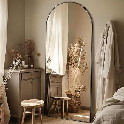 Full Length Mirror, 59"x19" Oversized Arched Mirror Large Standing Mirrors, Tall Mirrors Body Floor Mirror for Bedroom Living Room Aluminum Frame, Black