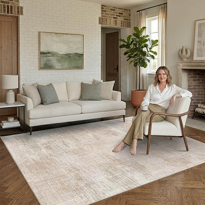 5x7 Area Rugs for Bedroom Living Room,Non-Slip Washable Modern Green Abstract Rugs for Dining Room, Foldable Thin Indoor Carpet Stain Resistant(Beige Grey)