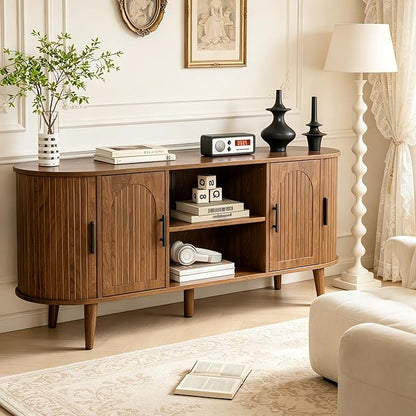 Mxtxmy 51" Fluted TV Stand, Mid-Century Modern Entertainment Center for Tvs up to 60" with Drawers and Fluted Doors, Curved TV Media Console Table with Sliding Doors for Living Room, Bedroom (51")