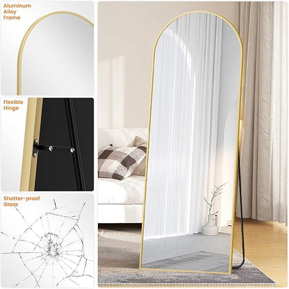 TRAHOME Full Length Arched Mirror, 70"x24" Standing Floor Full Body Mirror for Wall with Aluminum Alloy Frame for Bedroom, Living Room, Dressing Room(Gold)