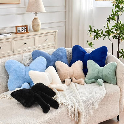 XVTRU Bow Pillow, Soft Bow Decorative Pillows with Faux Rabbit Fur, Cute Bow Throw Pillows, Aesthetic Home Decor Bow Shaped Plush Pillow for Bedroom Sofa Couch (Royal Blue, Small-12 Inch)