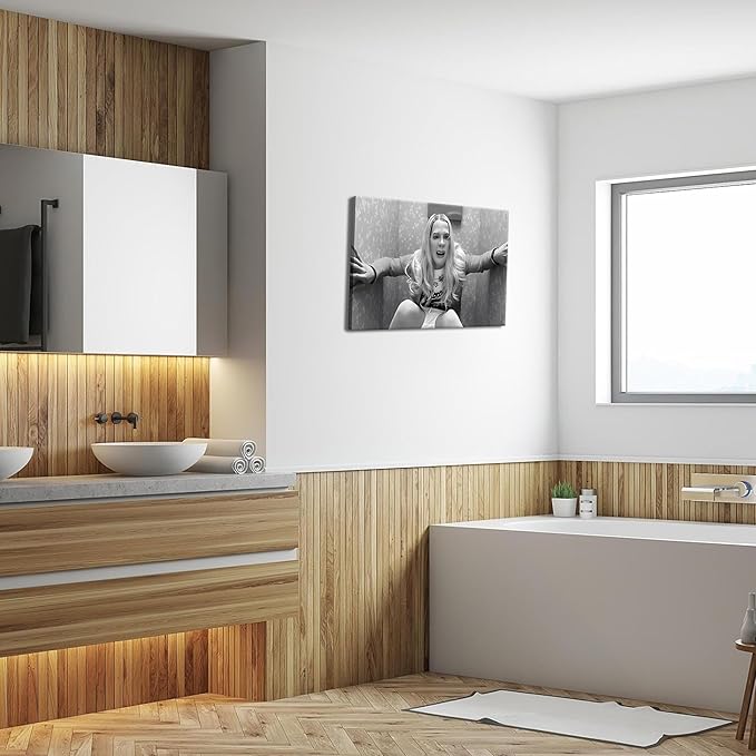 Framed Funny Movie Bathroom Canvas Wall Art Set of 2 – Black and White Vintage Comedy Movies Wall Decor, Humor White Chicks Posters Prints for Bathroom Toilet Humour Signs – 12X16in