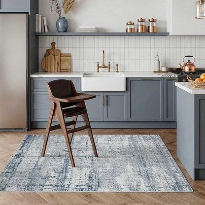 Rugxara 3x5 Washable Entryway Rug, Non Slip Boho Runner Rugs for Hallway, Entrance, Kitchen, Bathroom, Laundry Room, Soft Entryway Carpet, Throw Low Pile Retro Imitation Wool Carpet, Blue Grey