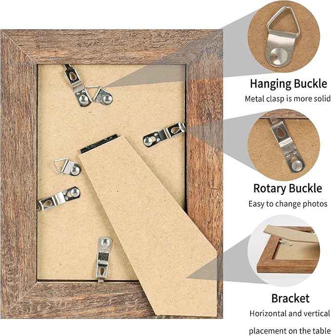 iRahmen 5x7 Picture Frame Set of 2, Rustic Brown Frame with High Definition Glass, Display Pictures 4x6 with Mat or 5 x 7 without Mat, Wood Photo Frame for Table top and Wall Mounting