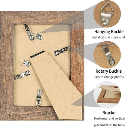 iRahmen 5x7 Picture Frame Set of 2, Rustic Brown Frame with High Definition Glass, Display Pictures 4x6 with Mat or 5 x 7 without Mat, Wood Photo Frame for Table top and Wall Mounting