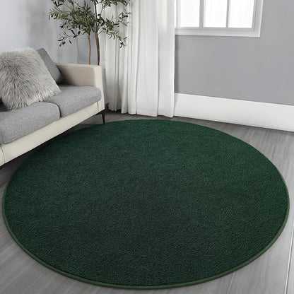 Gifeas Ultra Soft Round Area Rugs for Living Room Bedroom, 5x5 Feet Deep Green Thickened Memory Foam Modern Indoor Circle Carpets, Non-Slip Comfy Circular Rug for Boys Girls Nursery Room Home Decor
