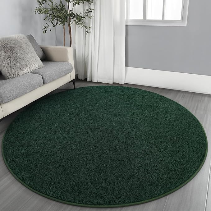 Gifeas Ultra Soft Round Area Rugs for Living Room Bedroom, 6x6 Feet Deep Green Thickened Memory Foam Modern Indoor Circle Carpets, Non-Slip Comfy Circular Rug for Boys Girls Nursery Room Home Decor