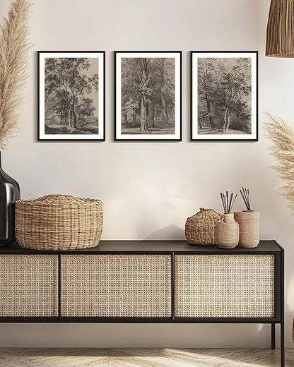 PHOPAGO Vintage Tree Framed Wall Art Retro Forest Wall Decor Nature Wilderness Sketch Paints Modern Bedroom Living Room Decor - 11x14in Black Framed