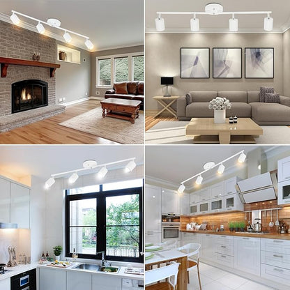 BoostArea LED 4 Light Track Lighting Kit, White 4 Way Ceiling Spot Lighting, Flexibly Rotatable Light Head for Kitchen, Living Room, Bedroom, Bulb Not Included