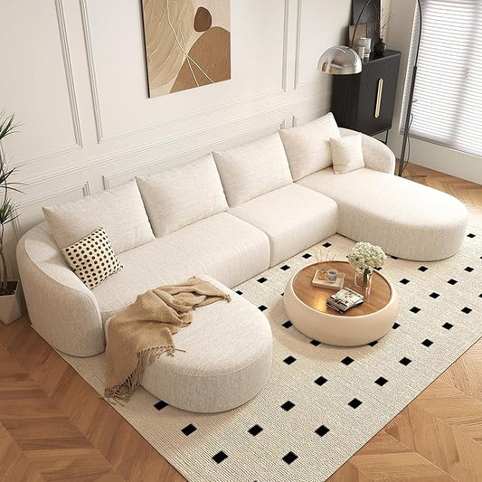 Settab 138.6" Modular Sectional Couches Luxury Modern Curved Back U-Shape Sofa Set with Ottoman,Minimalist Comfy Boneless Cloud Couch for Living Room Apartment,(Right Facing Chaise,White)