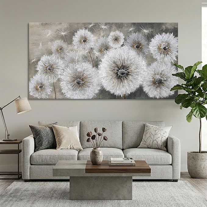 Pogusmavi Dandelion Farmhouse Wall Art for Living Room Pictures for Bedroom Wall Decor Canvas Paintings Framed Wall Picture for Bedroom Office Artwork Wall Decor Textured Art 30×60IN