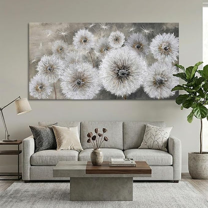 Pogusmavi Dandelion Farmhouse Wall Art for Living Room Pictures for Bedroom Wall Decor Canvas Paintings Framed Wall Picture for Bedroom Office Artwork Wall Decor Textured Art 30×60IN