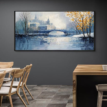 yiijeah Paintings Wall Decor - Wall Frames for Living Room Decorations Abstract Canvas Wall Art Blue and White Extra Large Artwork for Bedroom Office Home Decoration
