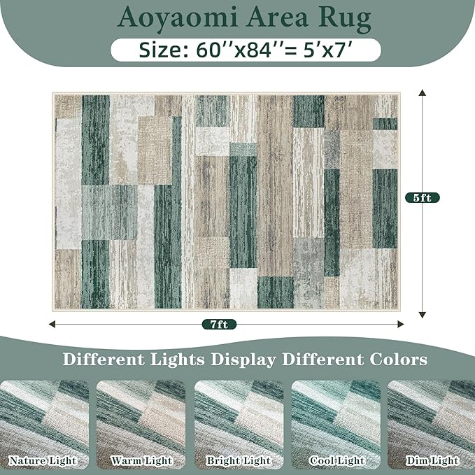 Area Rug Living Room Rugs 5x7 - Large Soft Boho Geometric Rugs, Non-Slip Foldable Washable Area Rug Non Shedding Morden Indoor Floor Carpet for Living Bedroom Office Dining Room (Green,5'x7')