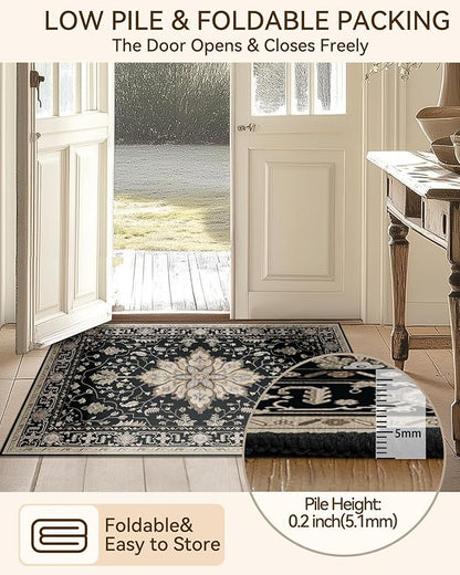 RELEANY Area Rugs 2'x8' Runner Rug Non Slip Washable for Kitchen Hallway Bedroom Beside Laundry Room Bathroom Rug, Floor Carpet, Black Brown Neutral Dark Tan