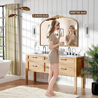 Besdomus Antique Arched Gold Mirror: 40"x29" French Large Decorative Gold Vintage Wall Vanity Mirror - Baroque Traditional Ornate for Bedroom/Bathroom/Fireplace/Entryway - Home Decor for Homemakers