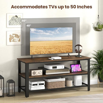 Giantex TV Stand for TV up to 50 Inches, 43.5" Wood Industrial TV Cabinet with 3-Tier Storage Shelves, Adjustable Feet, Entertainment Center TV Console Table for Living Room, Bedroom, Rustic Brown